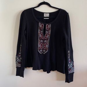 Free People Embroidered Waffle Long Sleeve